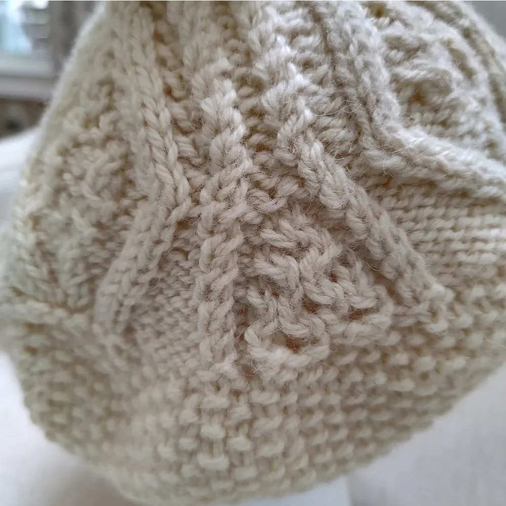 Vintage Hand Knit New Wool Irish Tam Beret Hat with Pom Pom